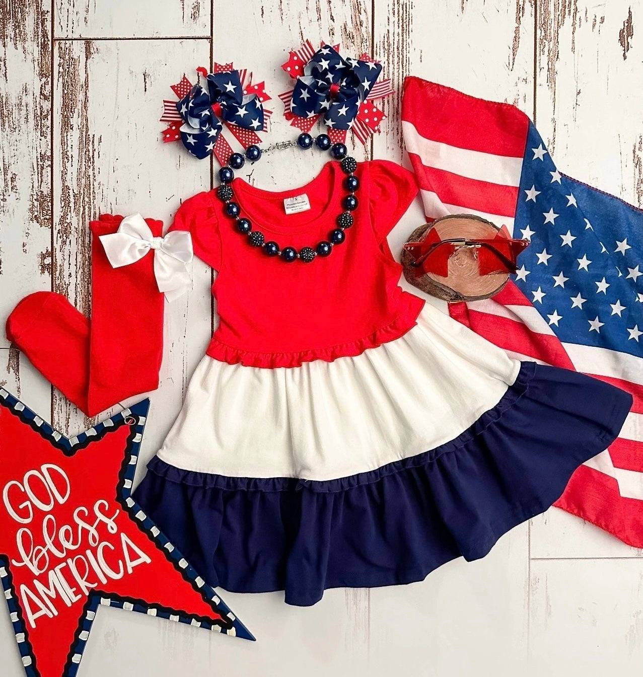 Red White and Blue Patriotic Twirl Dress 4,6,8,10