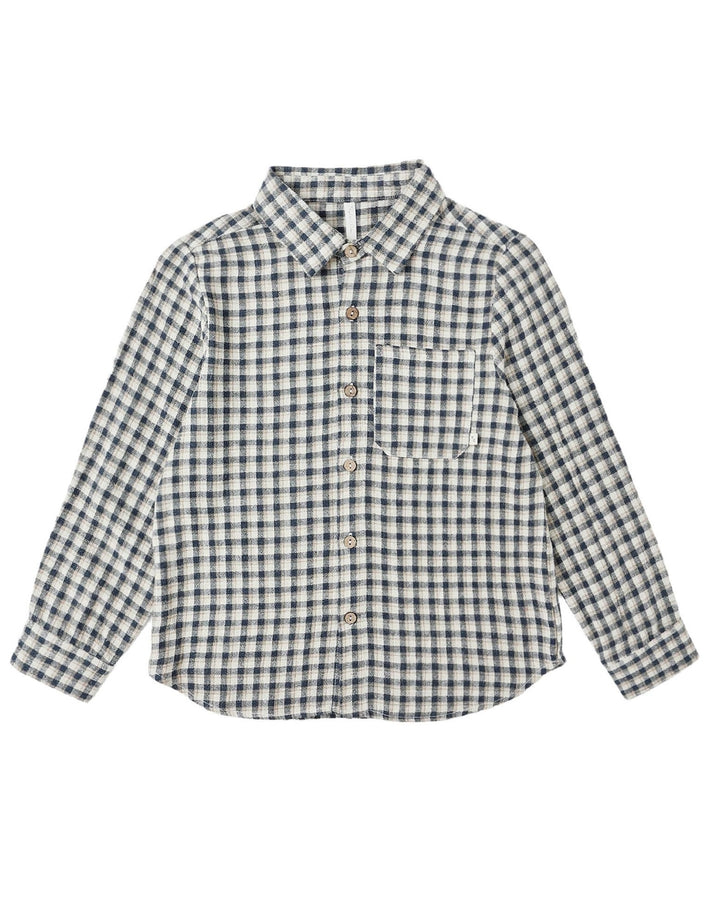 Boys Collared Long Sleeve Shirt | Navy Check: 6-7Y