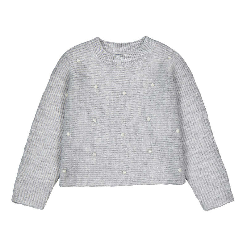 Girls Pearl Knit Sweater | Mix Gray