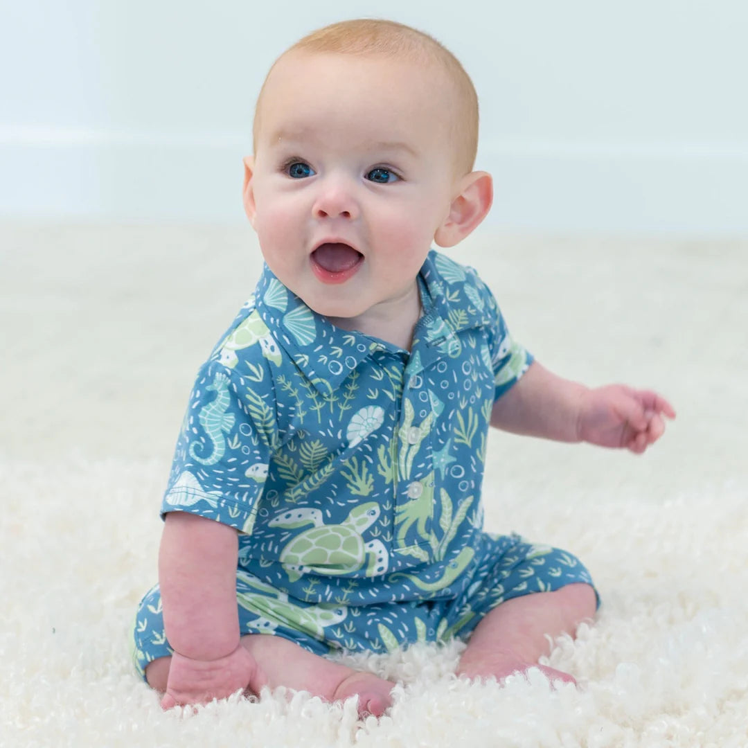 Sweet 𝓑𝓪𝓶𝓫𝓸𝓸 Under the Sea Infant Boys Polo Romper