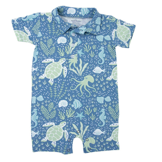 Sweet 𝓑𝓪𝓶𝓫𝓸𝓸 Under the Sea Infant Boys Polo Romper