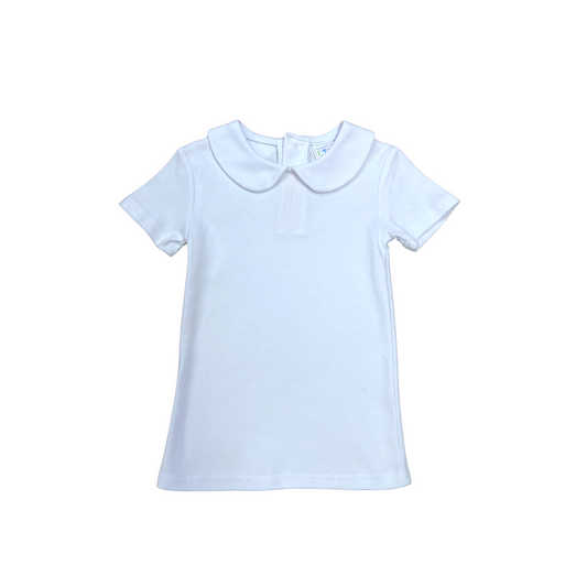 Unisex Short Sleeve Peter Pan Collar Shirt White