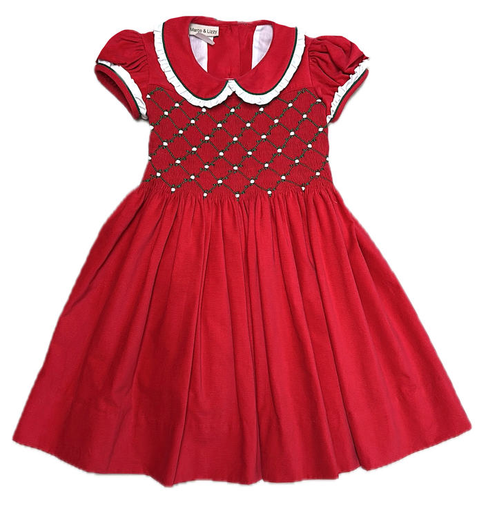 Red Corduroy Smocked girls dress Christmas Classic