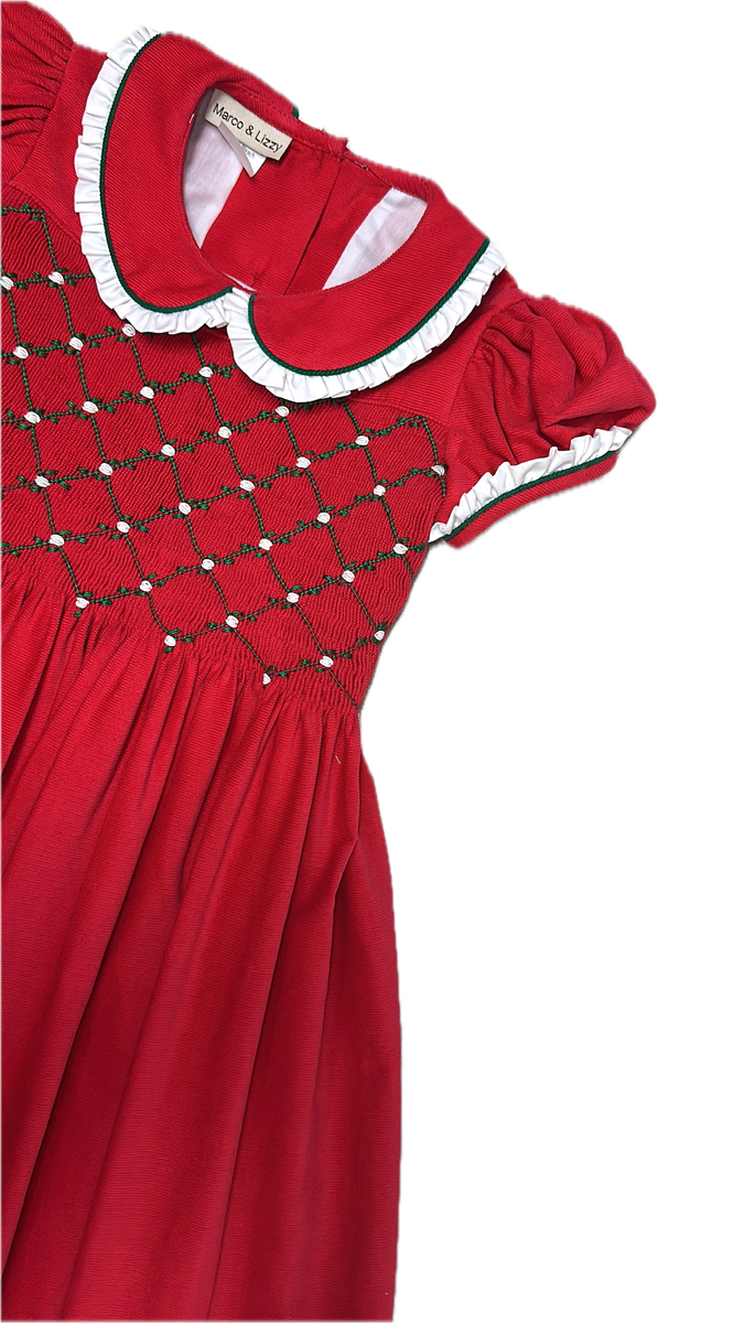 Red Corduroy Smocked girls dress Christmas Classic