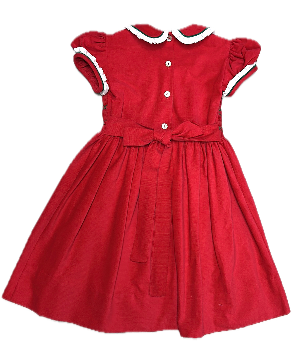 Red Corduroy Smocked girls dress Christmas Classic