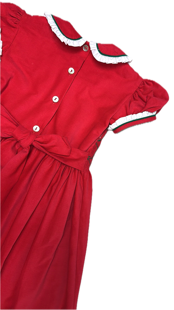 Red Corduroy Smocked girls dress Christmas Classic