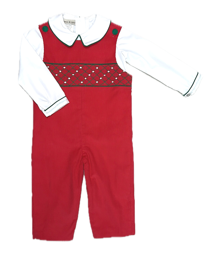 Red corduroy Boy's overall set Christmas Classic