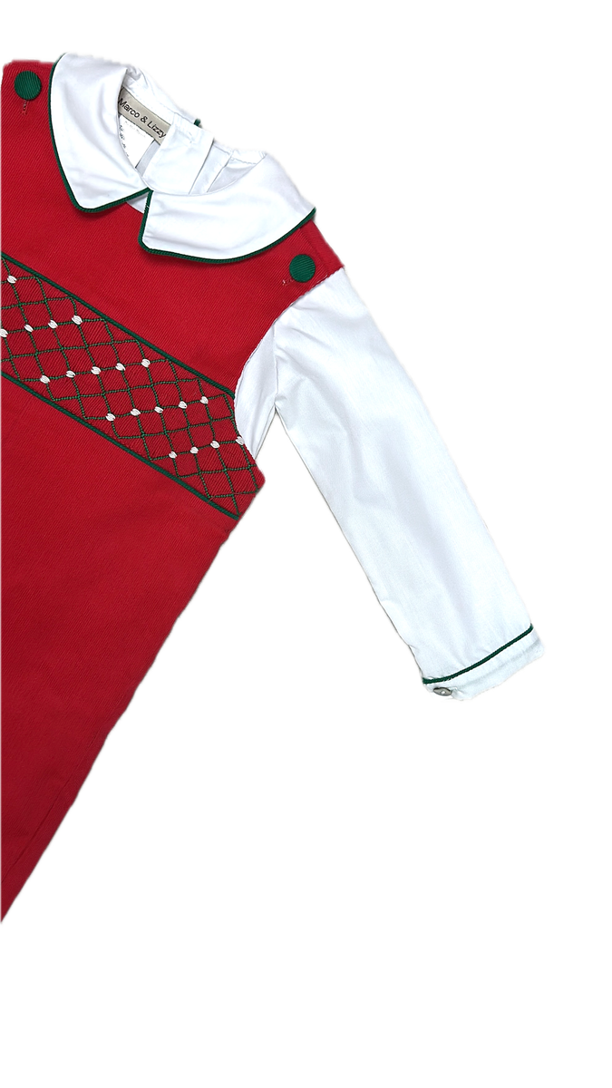 Red corduroy Boy's overall set Christmas Classic