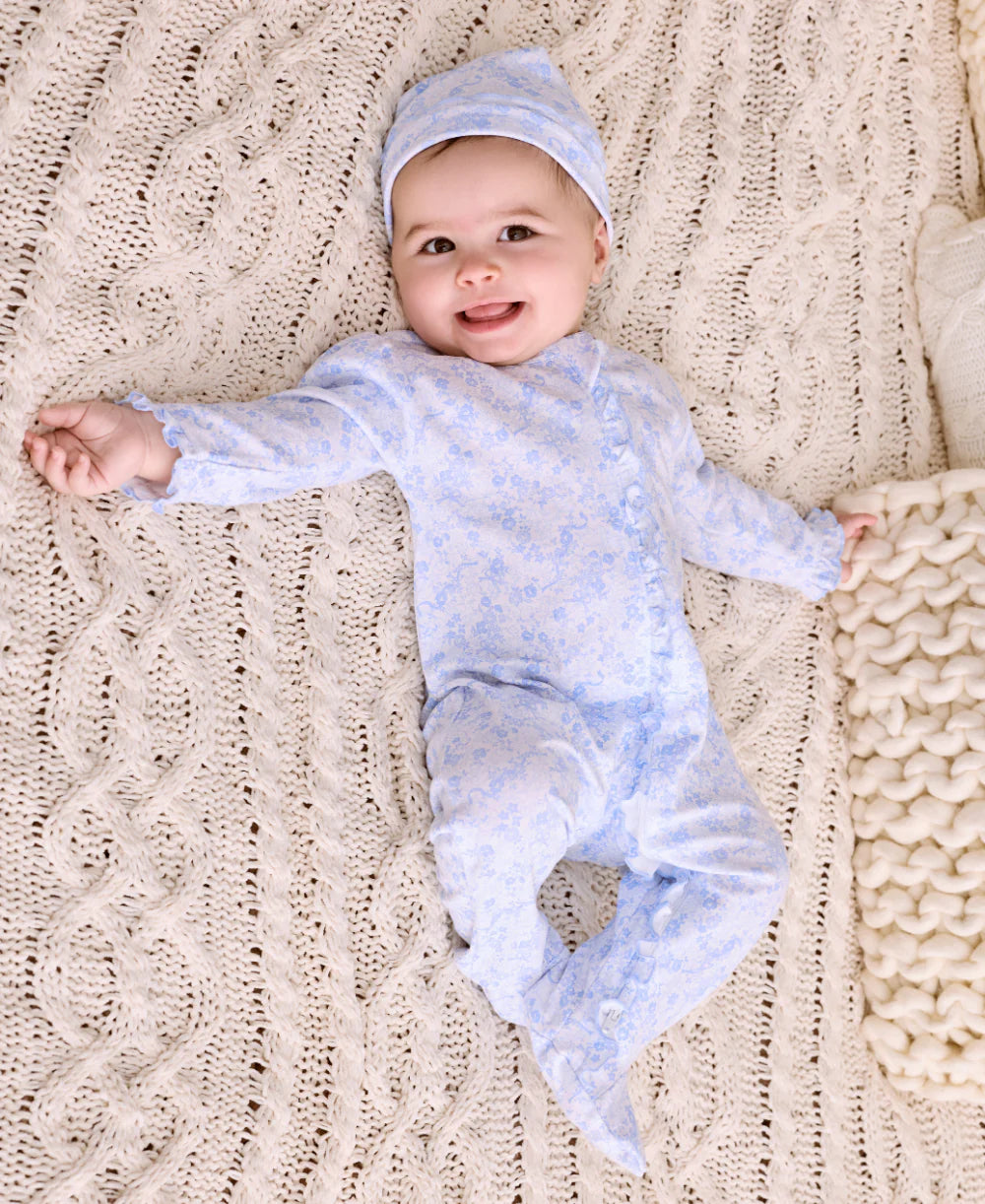 Old English Roses Baby Footie w/ Zip - Light Blue