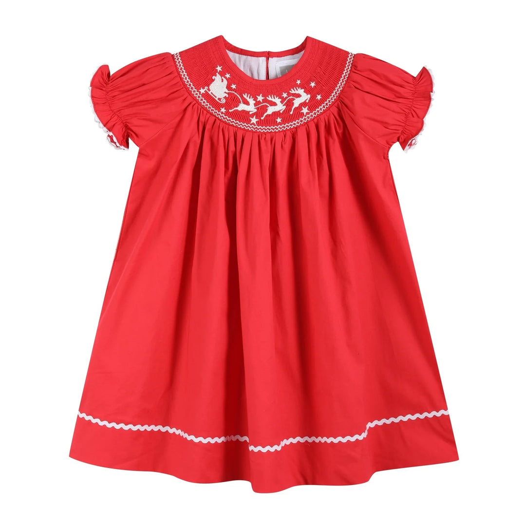 Red Santa Sleigh Bishop Dress 2T Red Santa Sleigh Bishop Dress 2T