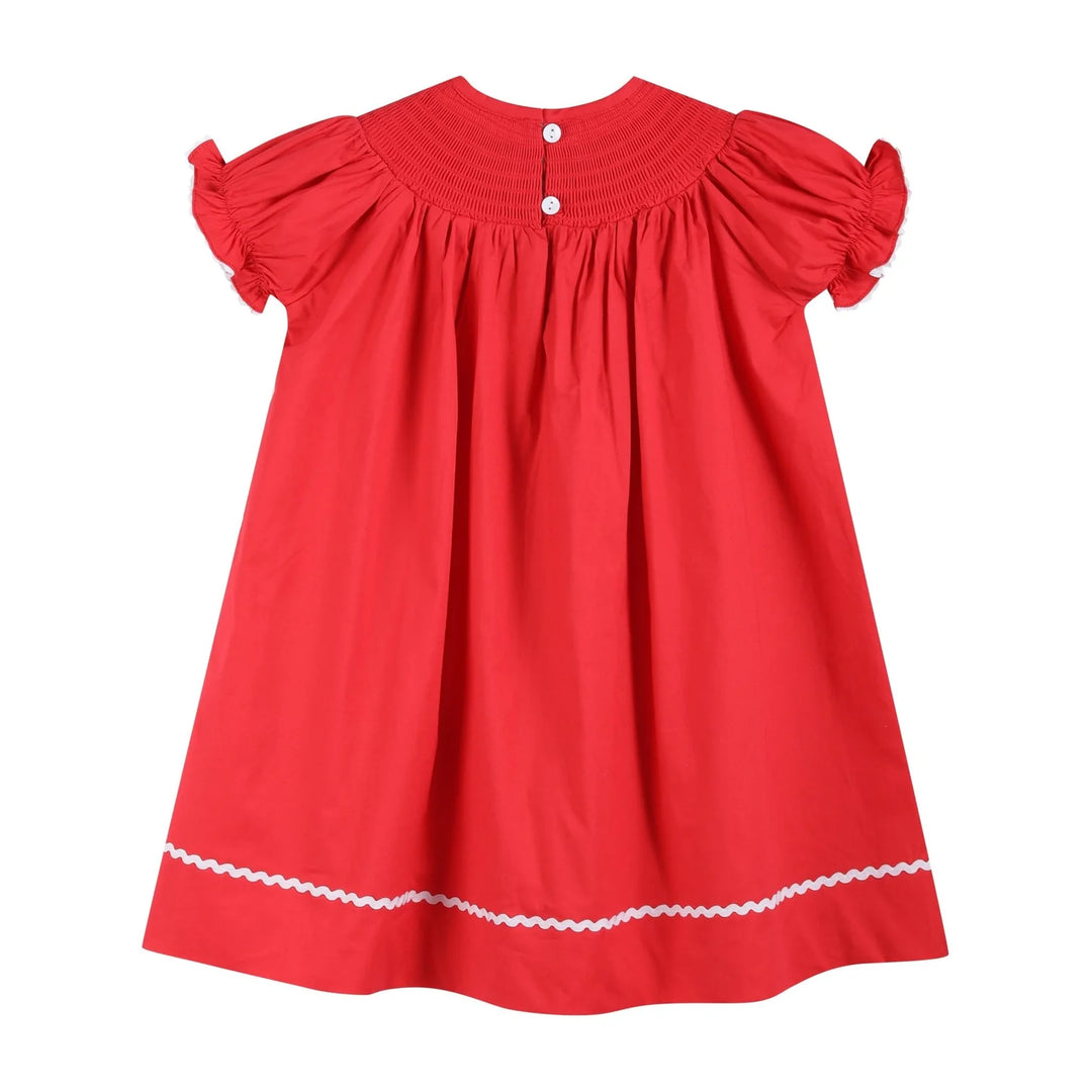 Red Santa Sleigh Smocked Bishop Dress