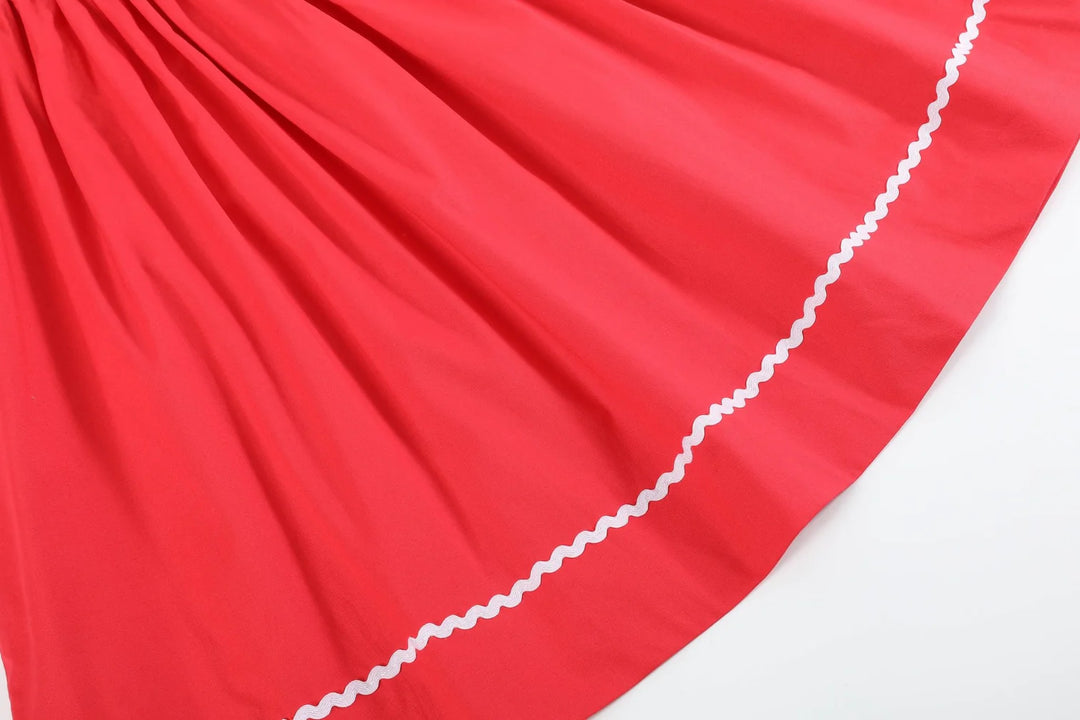 Red Santa Sleigh Smocked Bishop Dress