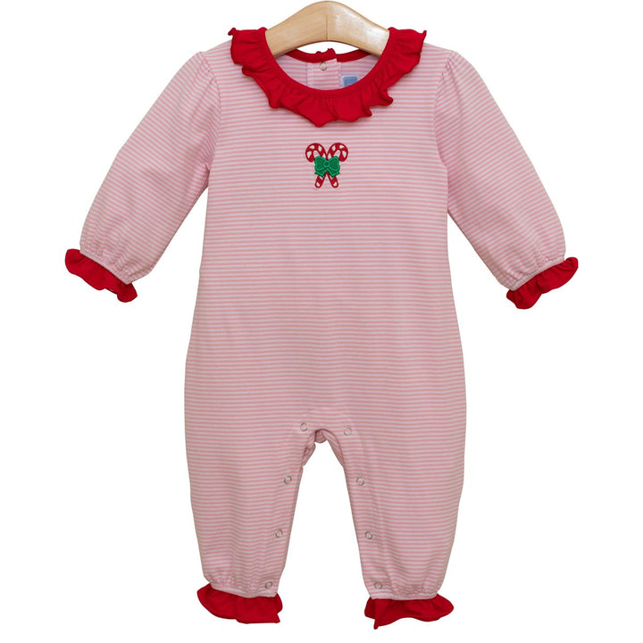 Candy Cane Baby Girl Embroidery Ruffle Romper