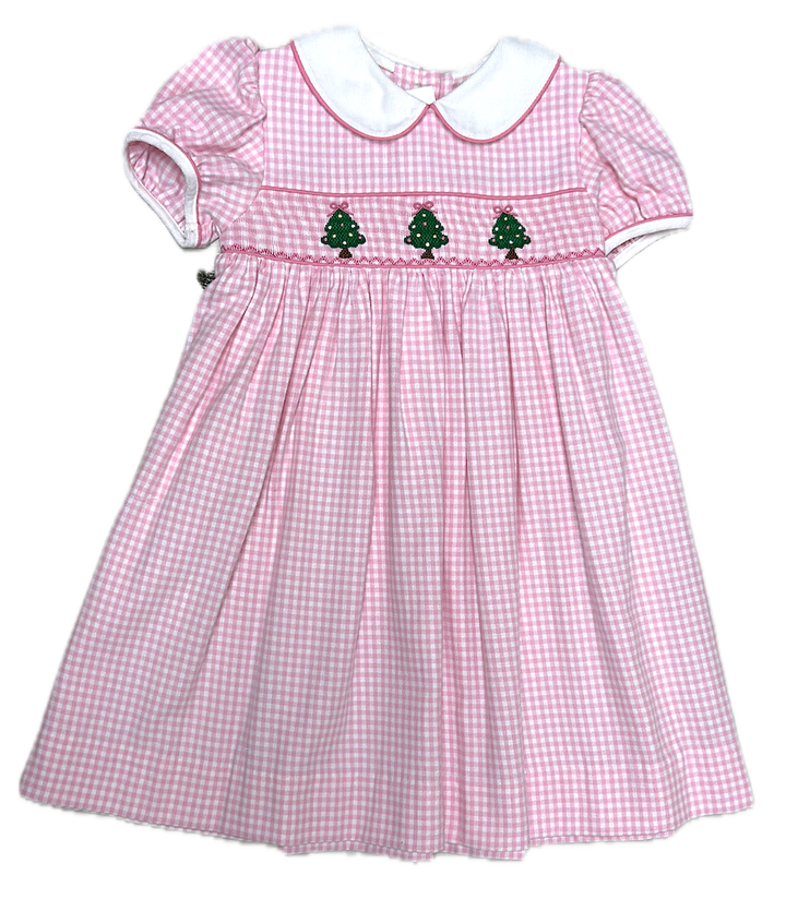 Girls Hand Smocked Dress Christmas Tree
