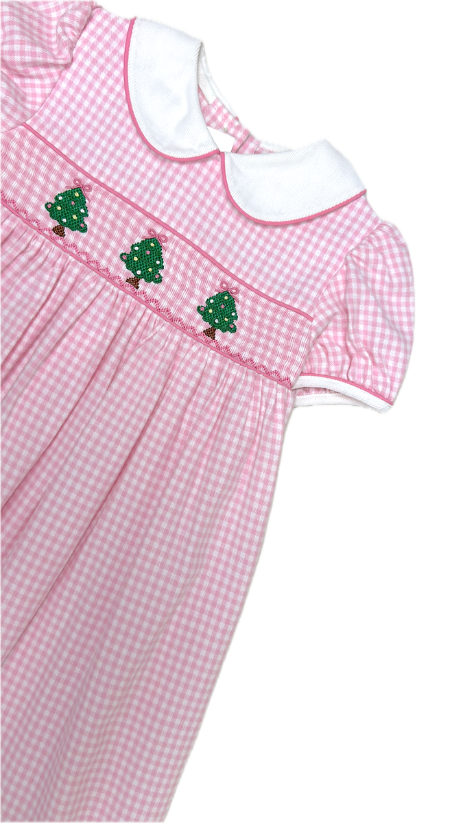 Girls Hand Smocked Dress Christmas Tree