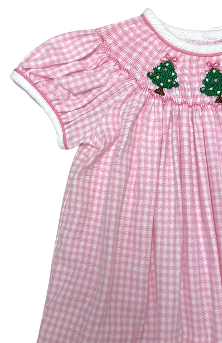 Baby Girl Hand Smocked Bishop Christmas Tree Dress with Baby Bloomer