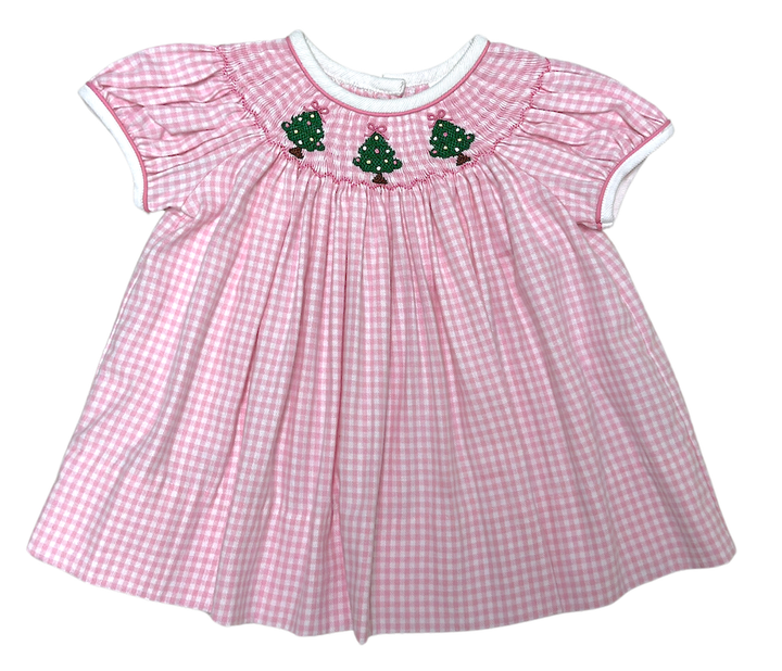 Baby Girl Hand Smocked Bishop Christmas Tree Dress with Baby Bloomer