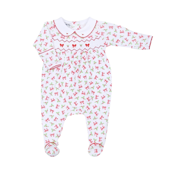 Chloe's Classics Red Smocked Collared Printed Girl Footie