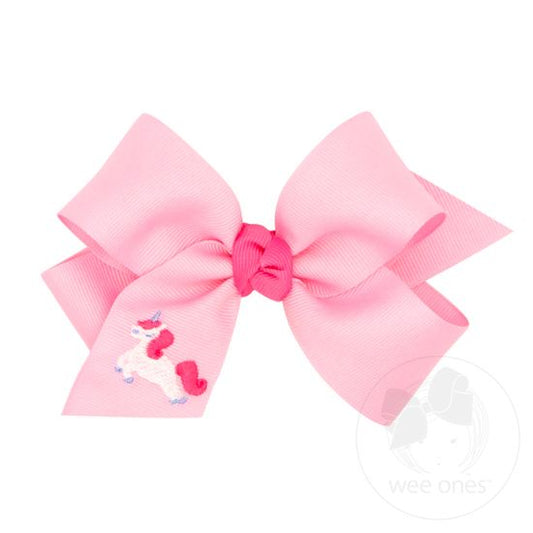 Pink Unicorn Grosgrain Bow - Medium