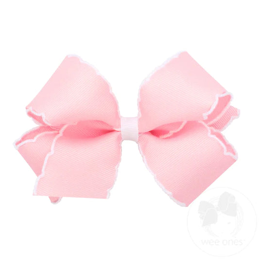 Light Pink Grosgrain with White Moonstitch Hair Bow