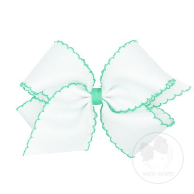 White Grosgrain with Lucite Moonstitch Hair Bow