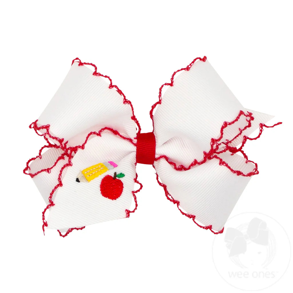 Medium Back to School Moonstitch Pencil Embroidered Hair Bow