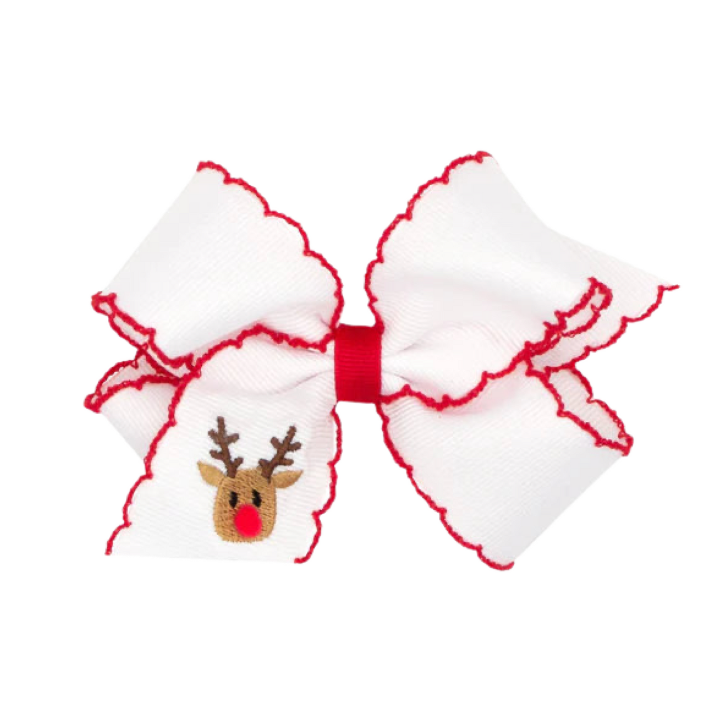 Christmas Reindeer White with Red Moonstitch Hair Bow