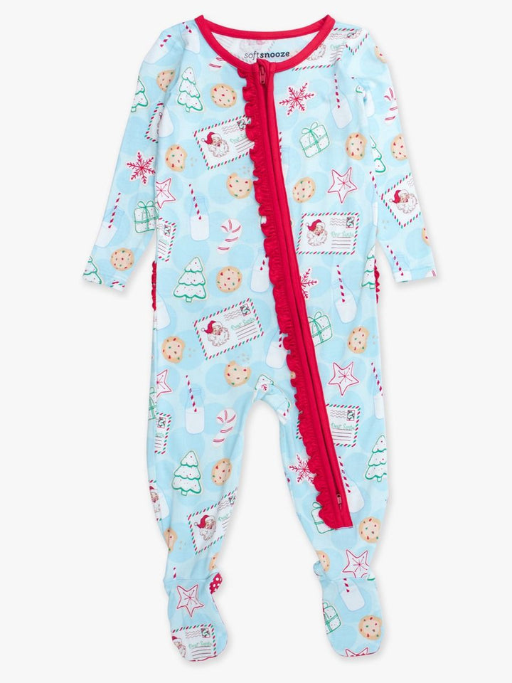 Santa Sweets Ruffle One Piece Footie Pajama