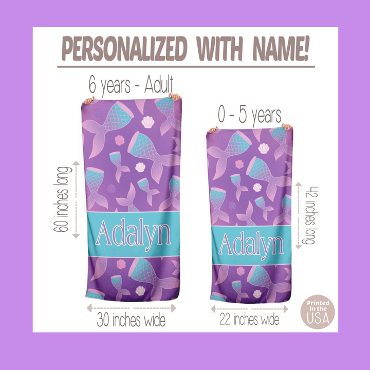 Personalized Mermaid Kids Beach Towel