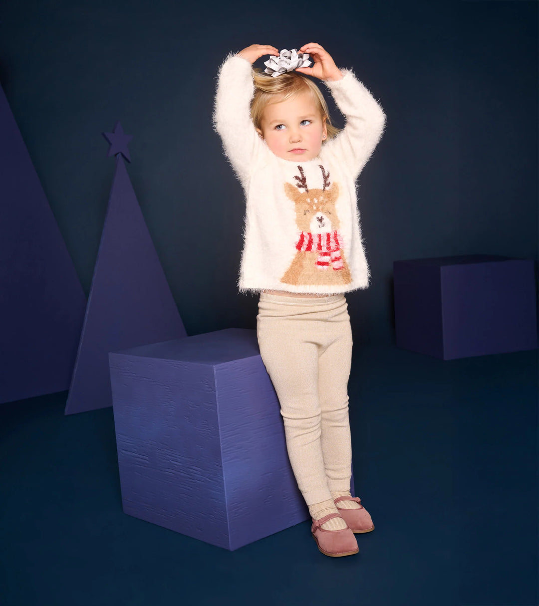 Toddler Girls Reindeer Furry Sweater