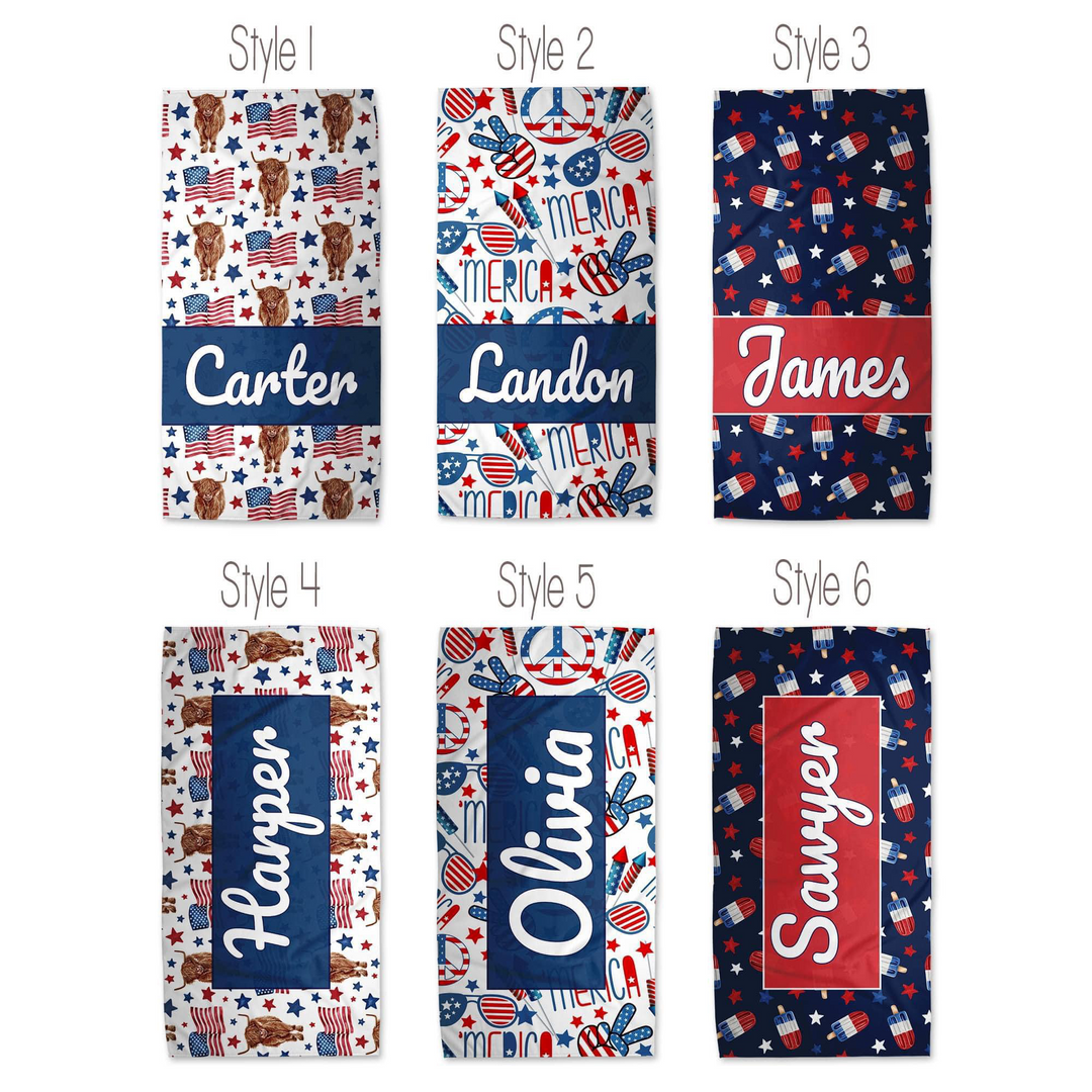 Personalized Memorial Day and July 4th Beach Towel