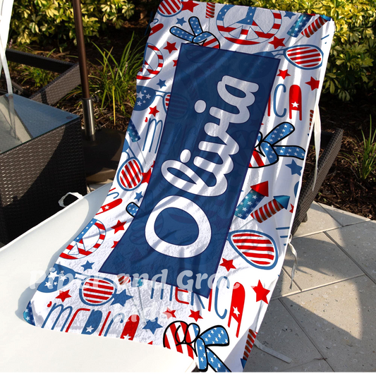 Personalized Memorial Day and July 4th Beach Towel