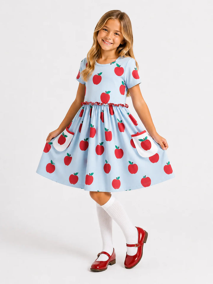 Apple Embroidery Dress w/ Pockets
