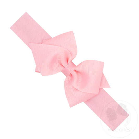 Light Pink Grosgrain Infant Hair Bow with Matching Cotton Jersey Headband