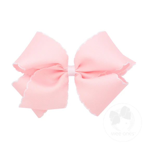 Medium/King Light Pink Grosgrain with White Moonstitch Hair Bow