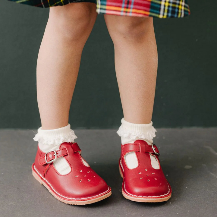 L’Amour Classic T-Strap Leather Mary Jane Shoes - Red