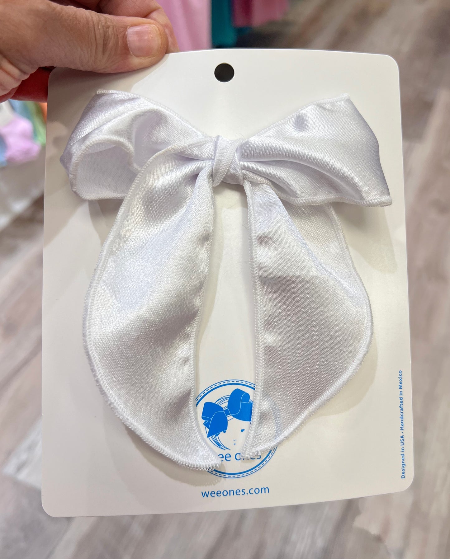 White Satin Bowtie with Twisted Wrap and Whimsy Tails