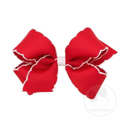 Red Grosgrain with White Moonstitch Medium Hair Bow