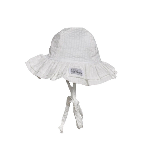 Flap Happy Double Ruffle Sunhat UPF 50+ - Vanilla Stripe Seersucker: 0-3M