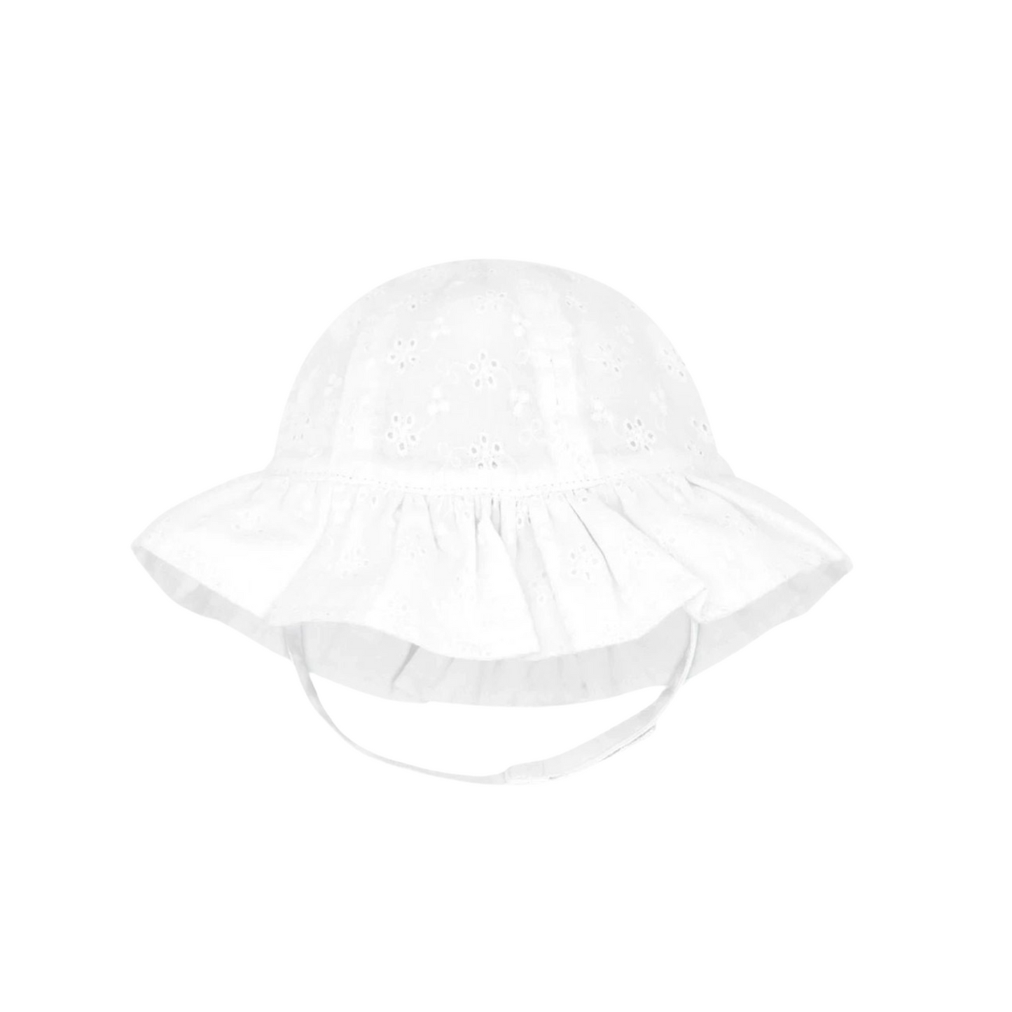 Girls White Reversible Seersucker Hat (Add-A-Bow)