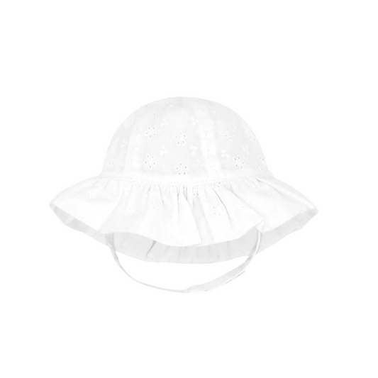 Girls White Reversible Seersucker Hat (Add-A-Bow)