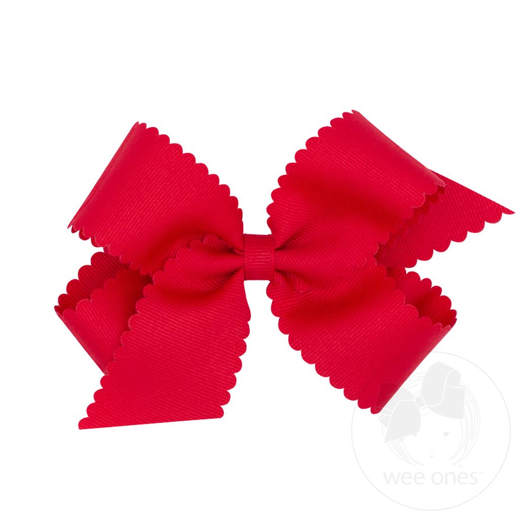 Medium Grosgrain Hair Bow with Scalloped Edge | Red