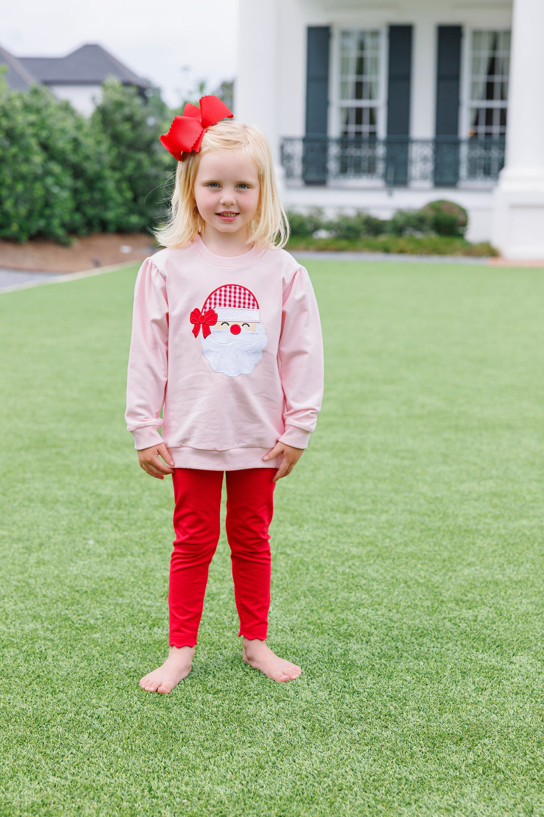 French Terry Girls Pullover- Santa (Light Pink)