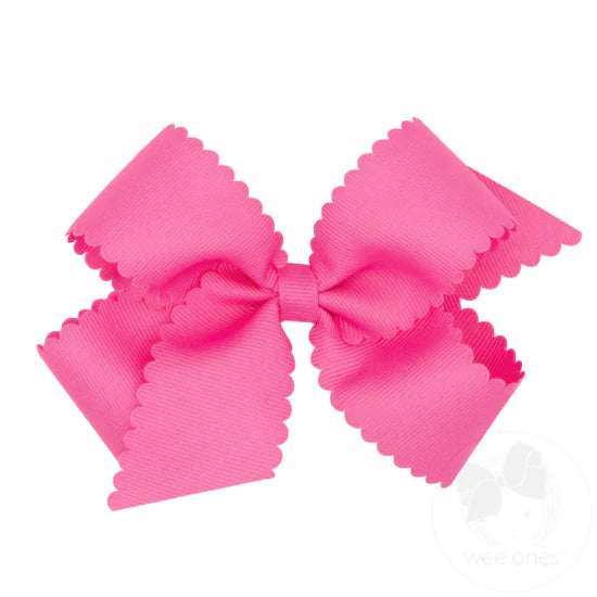 Medium Grosgrain Hair Bow with Scalloped Edge | Hot Pink