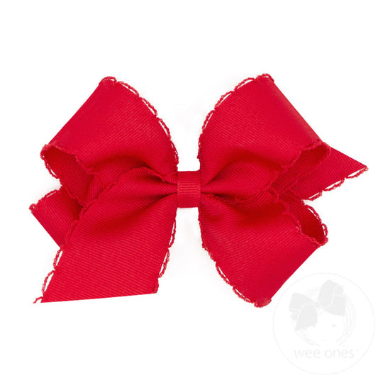 Red Grosgrain with Matching Moonstitch Medium Hair Bow
