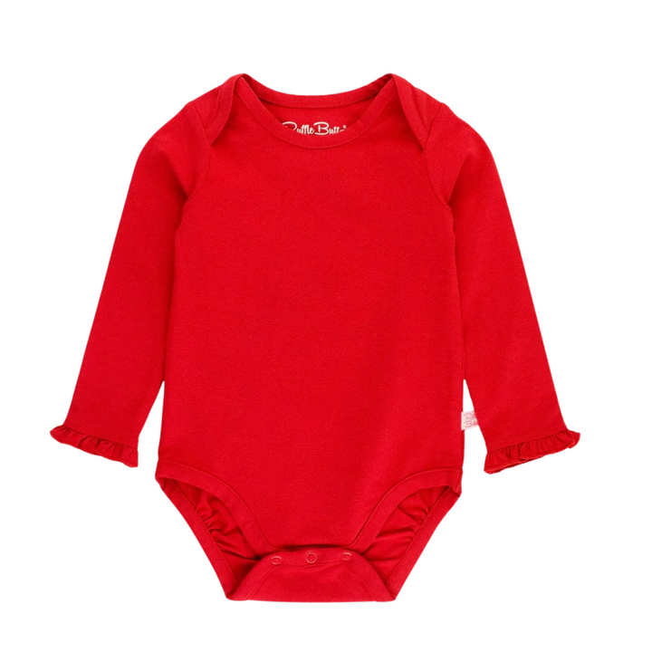 Girls Red Knit Long Sleeve Ruffle Bodysuit