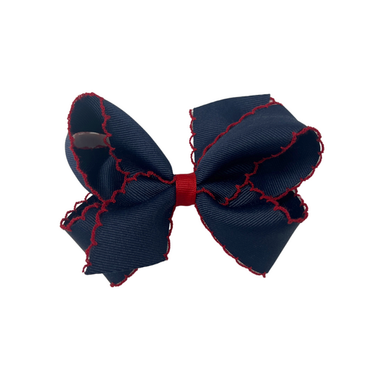 Navy Grosgrain with Red Moonstitch Medium Hair Bow