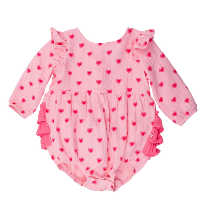 Baby Girls I Heart You Cotton Gauze Long Sleeve Flutter Bubble Romper: 18-24M, 2T