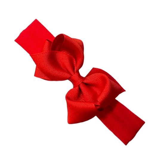 Red Grosgrain Extra Small Hair Bow with Matching Cotton Jersey Headband - Baby