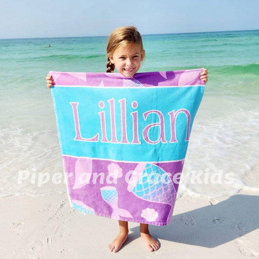 Personalized Mermaid Kids Beach Towel